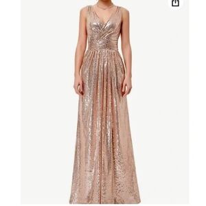Sleeveless Rose Gold Sequin V-Neck Prom Gown